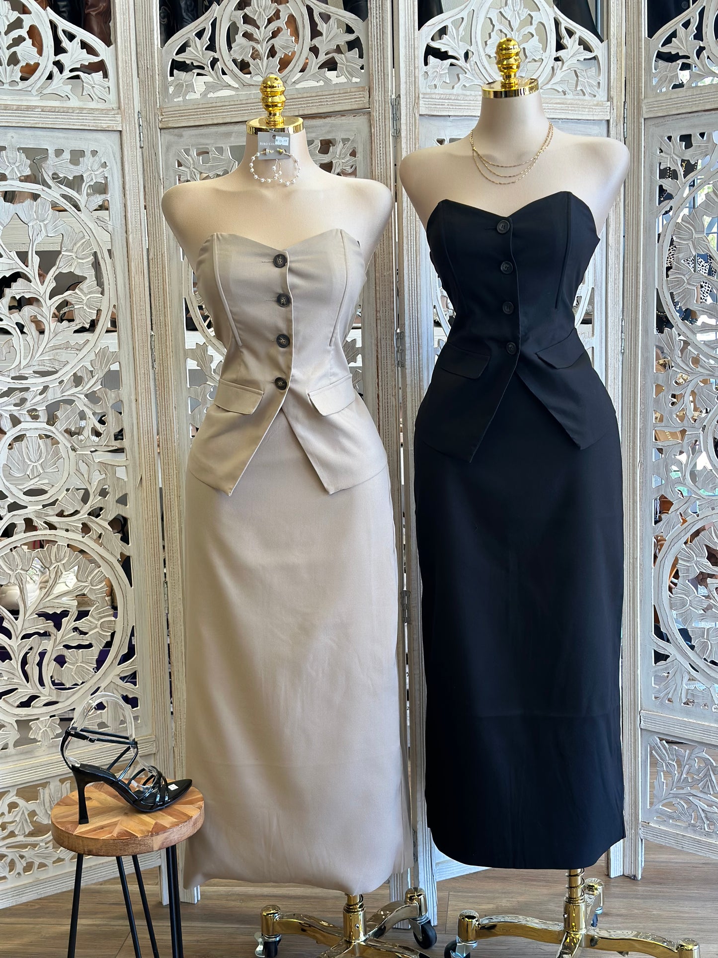 Heartline Vest and Cargo Midi Skirt Set- Not Stretchy, No Estira