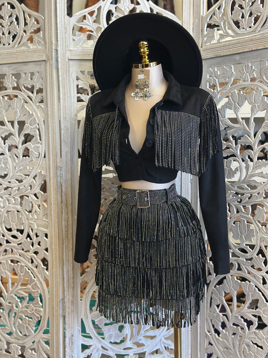 Cropped Beaded Fringe Jacket- Slightly Stretchy, Estira Poco