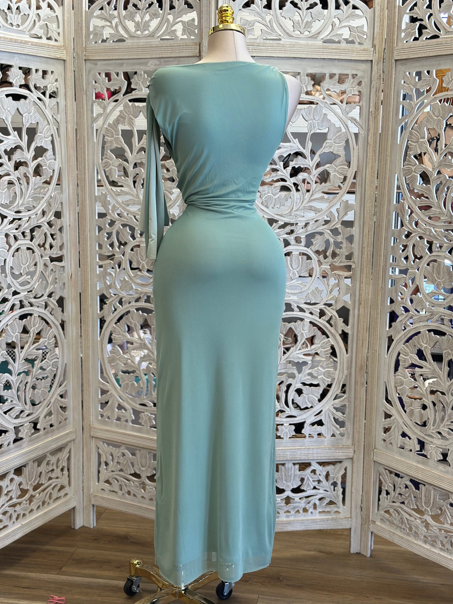 Asymmetrical Seafoam Knotted Dress-Estira, Stretchy