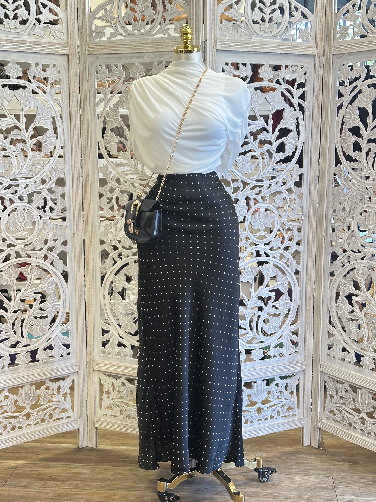 Polka Maxi Skirt- Not Stretchy , No Estira