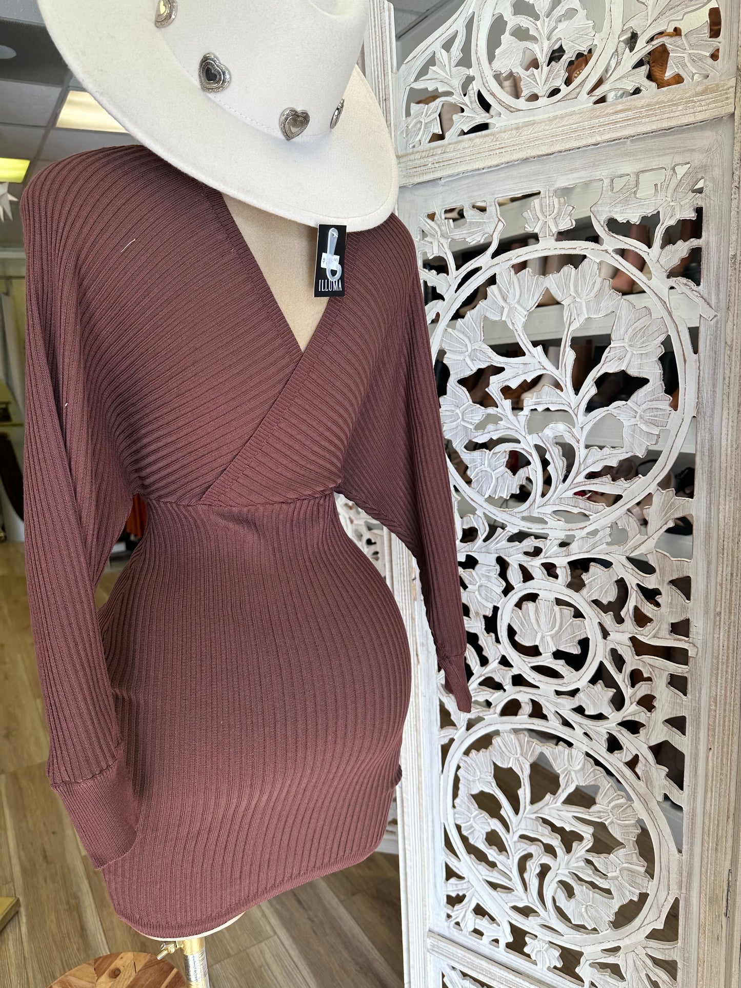 Brown Sweater Wrapped Dress