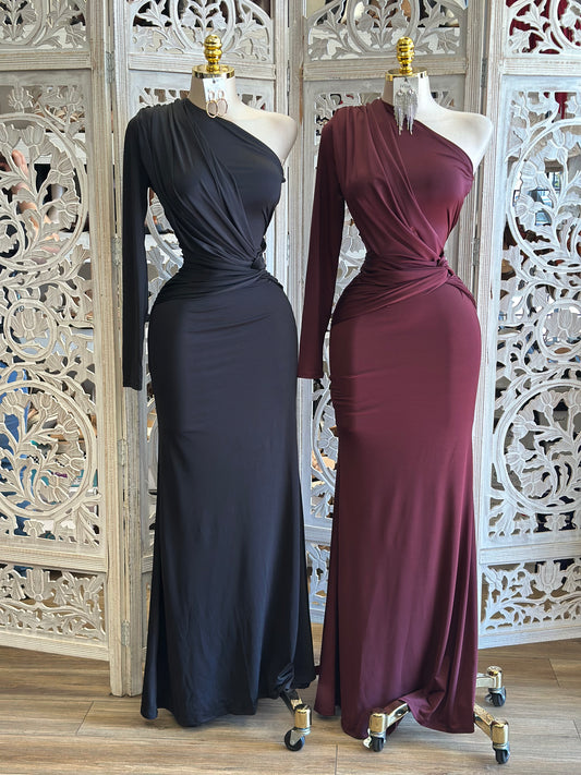 One Sleeve Knotted Dress- Stretchy,Estira