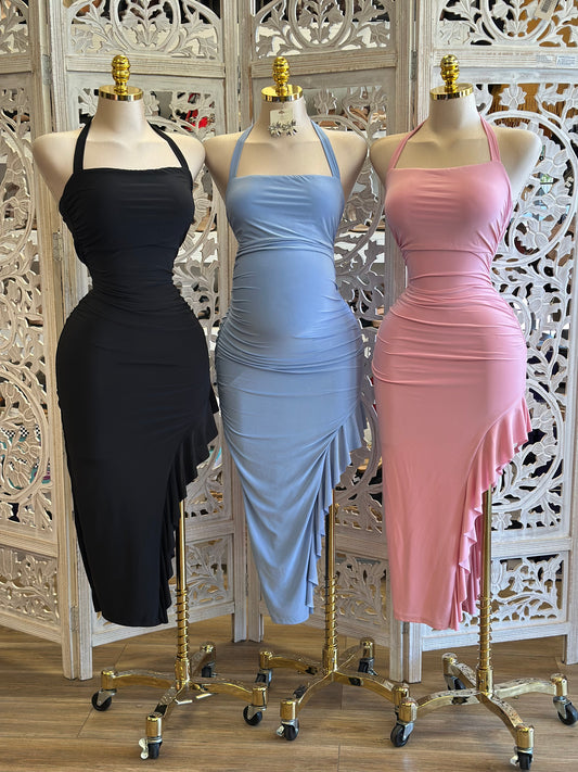 Asymmetrical Square Neck Dress- Stretchy, Estira