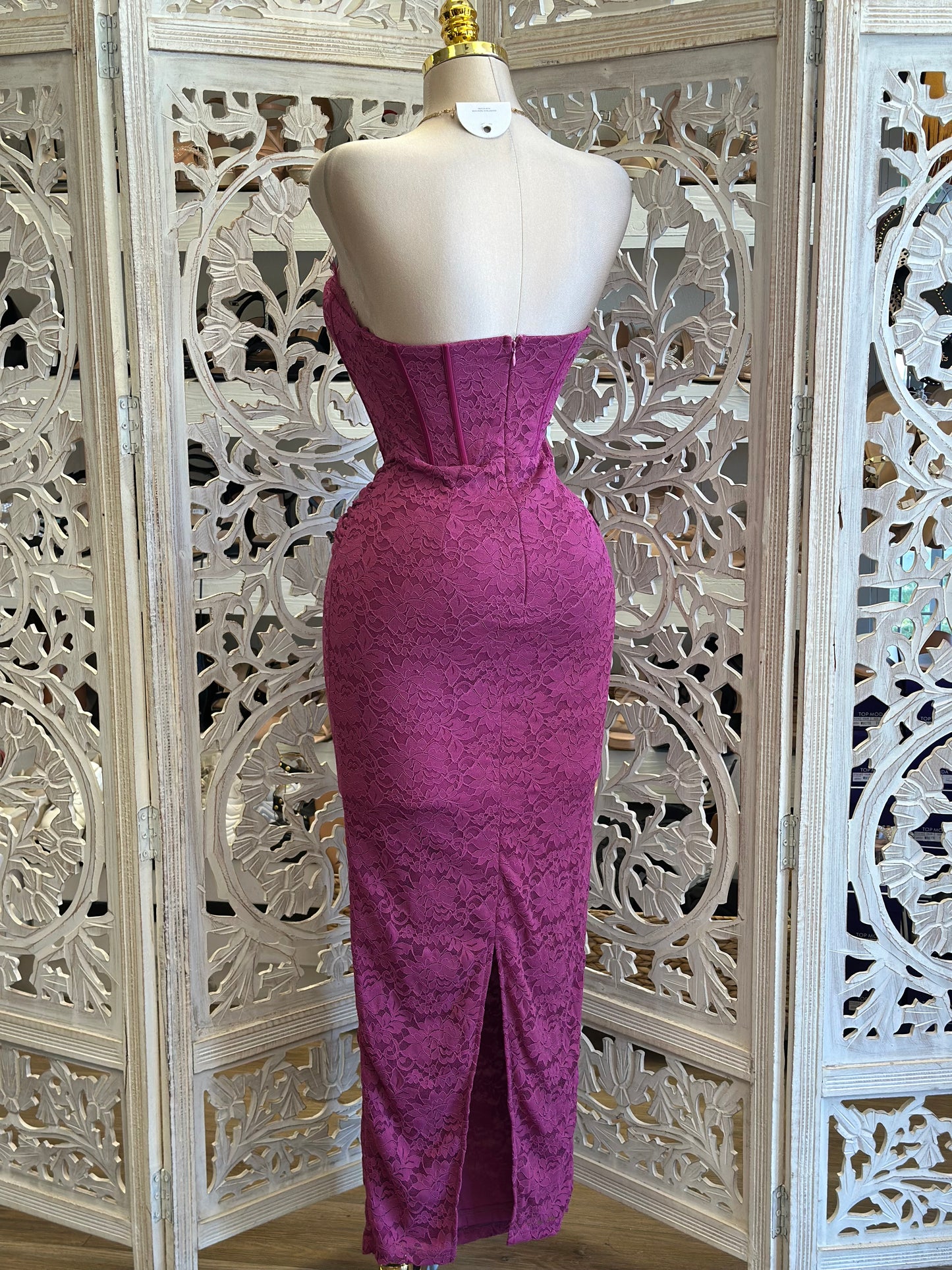 Deep Berry Lace Corset Dress- Stretchy ,Estira