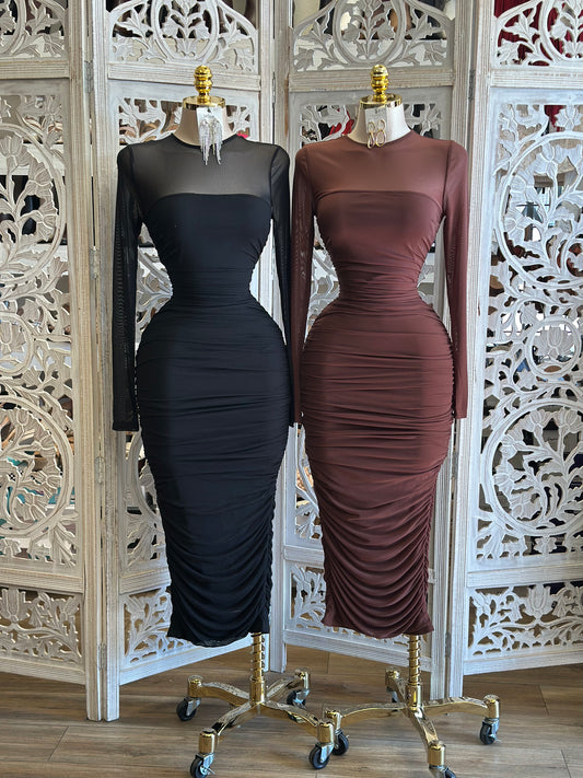 Full Mesh Ruched Dress- Stretchy,Estira