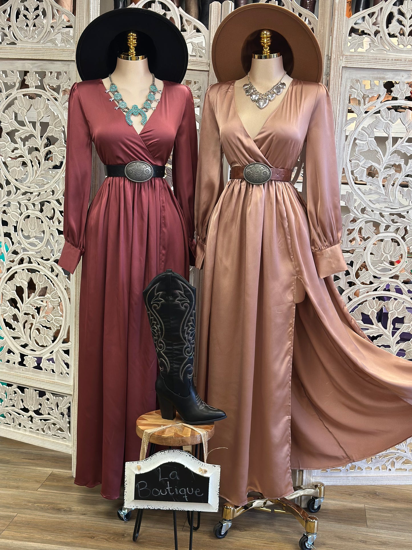 Satin Wrapped Maxi Dress- Stretchy from waist ,Estira de la cintura