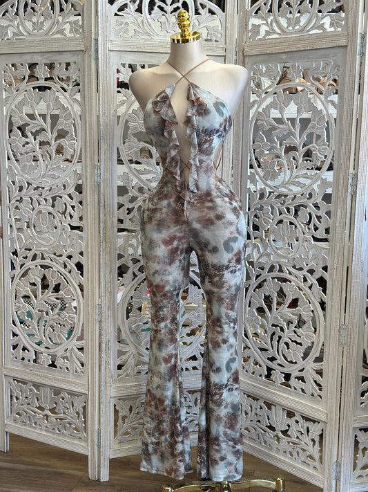 Mesh Multi Print Jumpsuit - Not Stretchy,No Estira