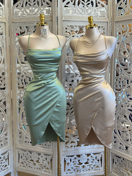 Mermaid Satin Wrapped Dress - Estira, Stretchy