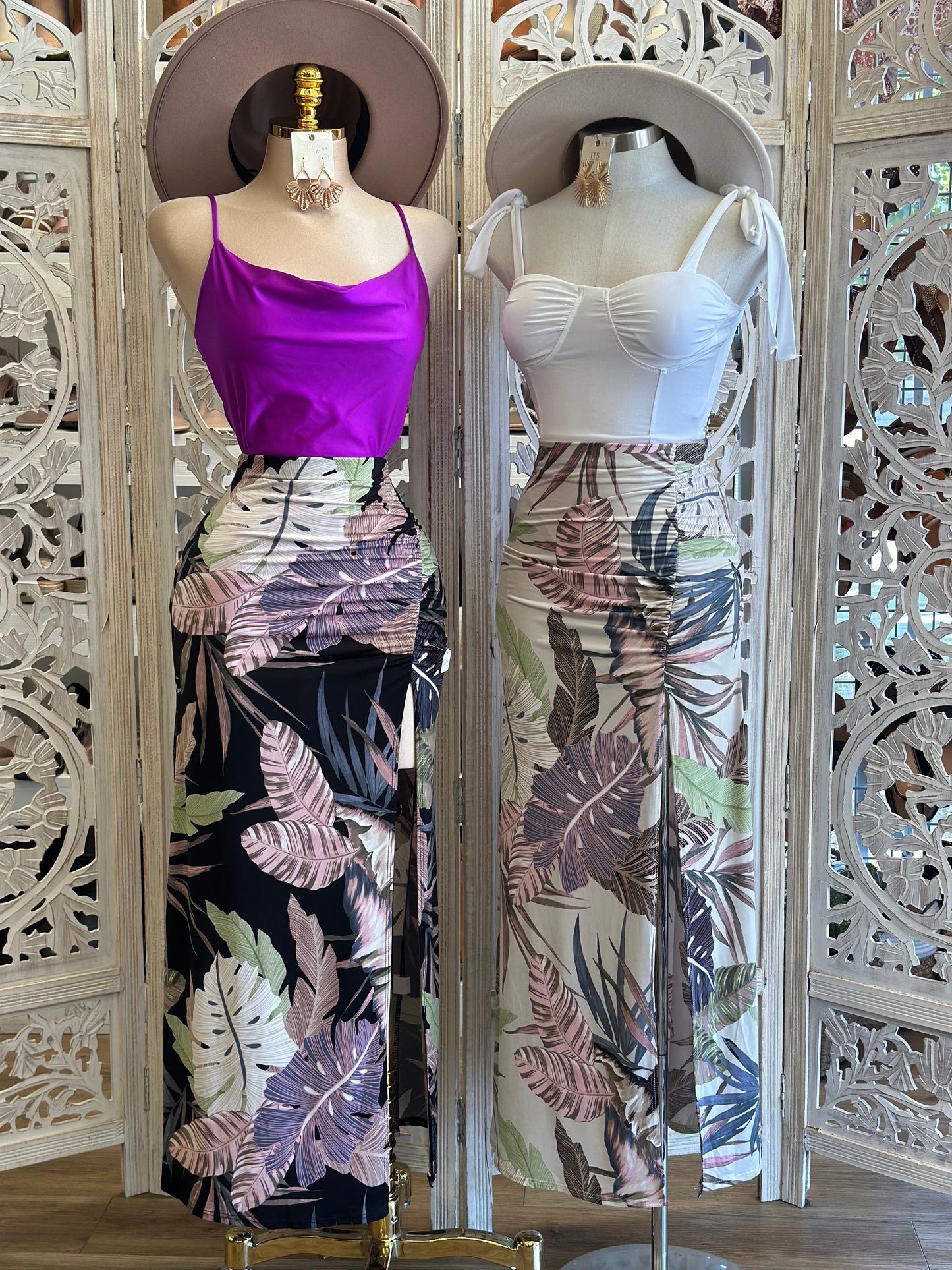 Midi Leaf Pattern Skirt - Estira, Stretchy