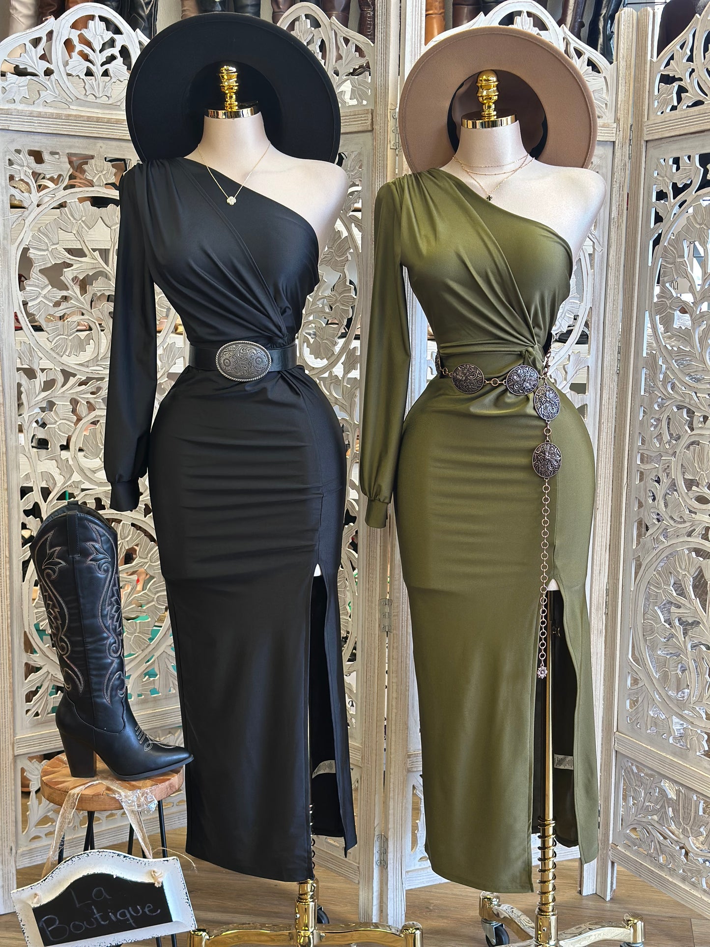 One Sleeve Knotted Midi Dress - Estira, Stretchy