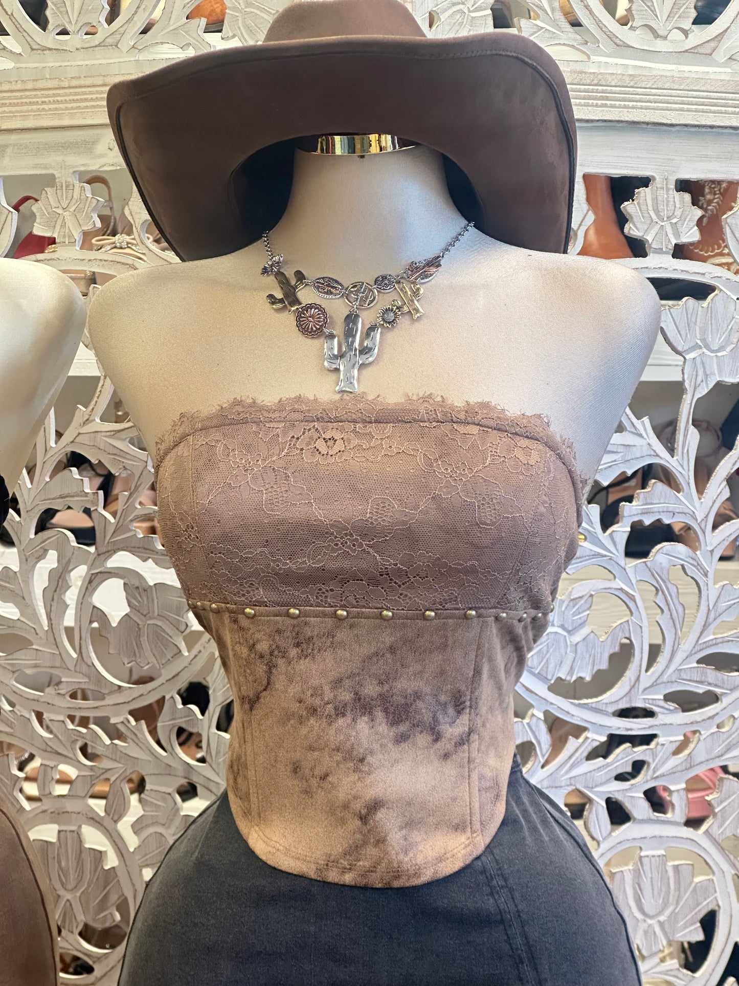 Lace Strapless Studded Top - Estira, Stretchy