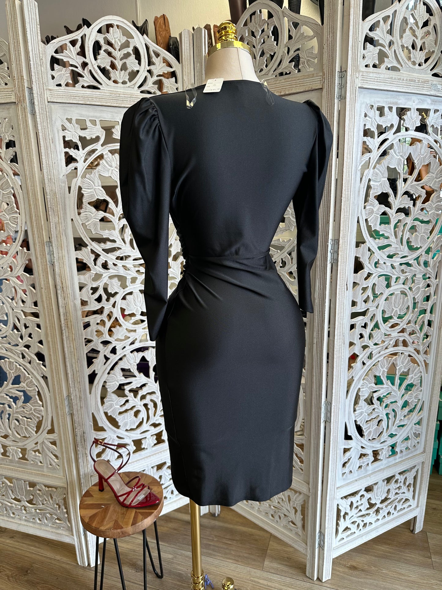 Black Puff Sleeve Mini Dress- Stretchy, Estira