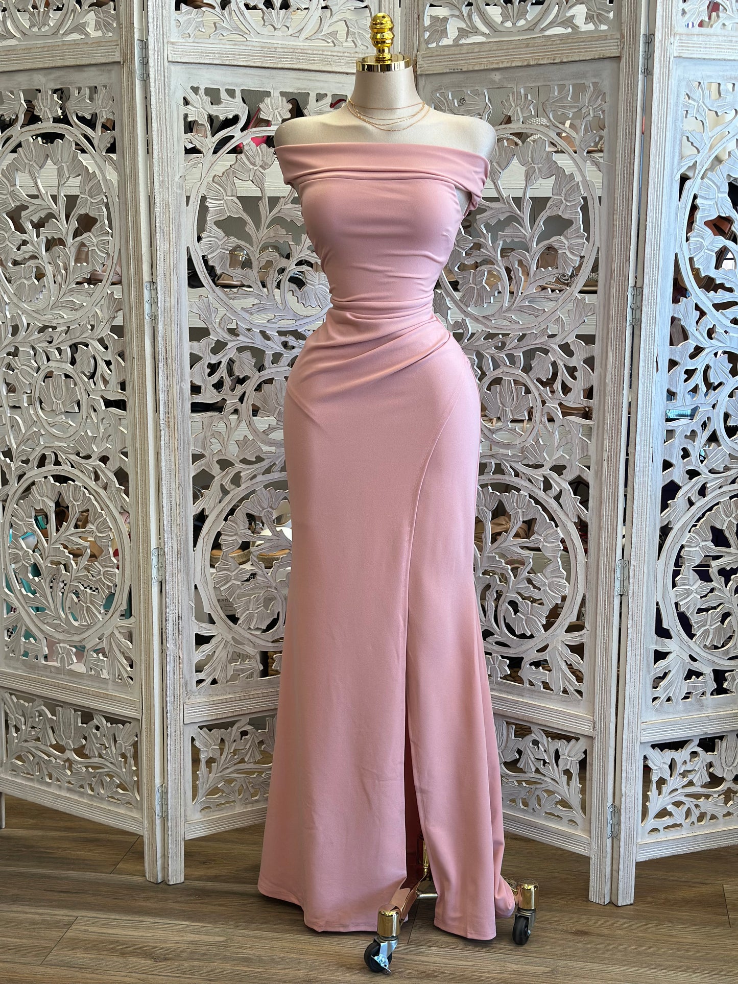 Bubble Pink Off Shouler Maxi Dress - Estira, Stretchy