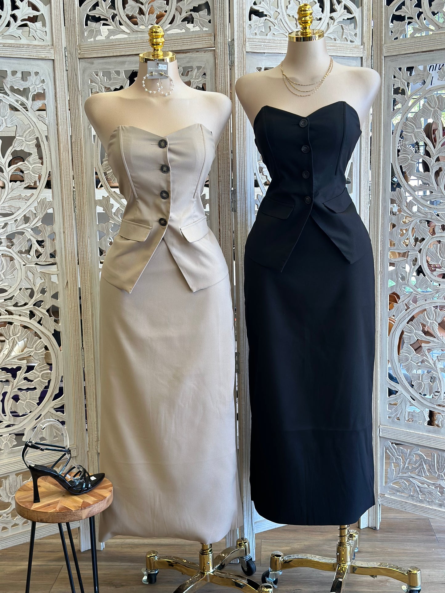 Heartline Vest and Cargo Midi Skirt Set- Not Stretchy, No Estira