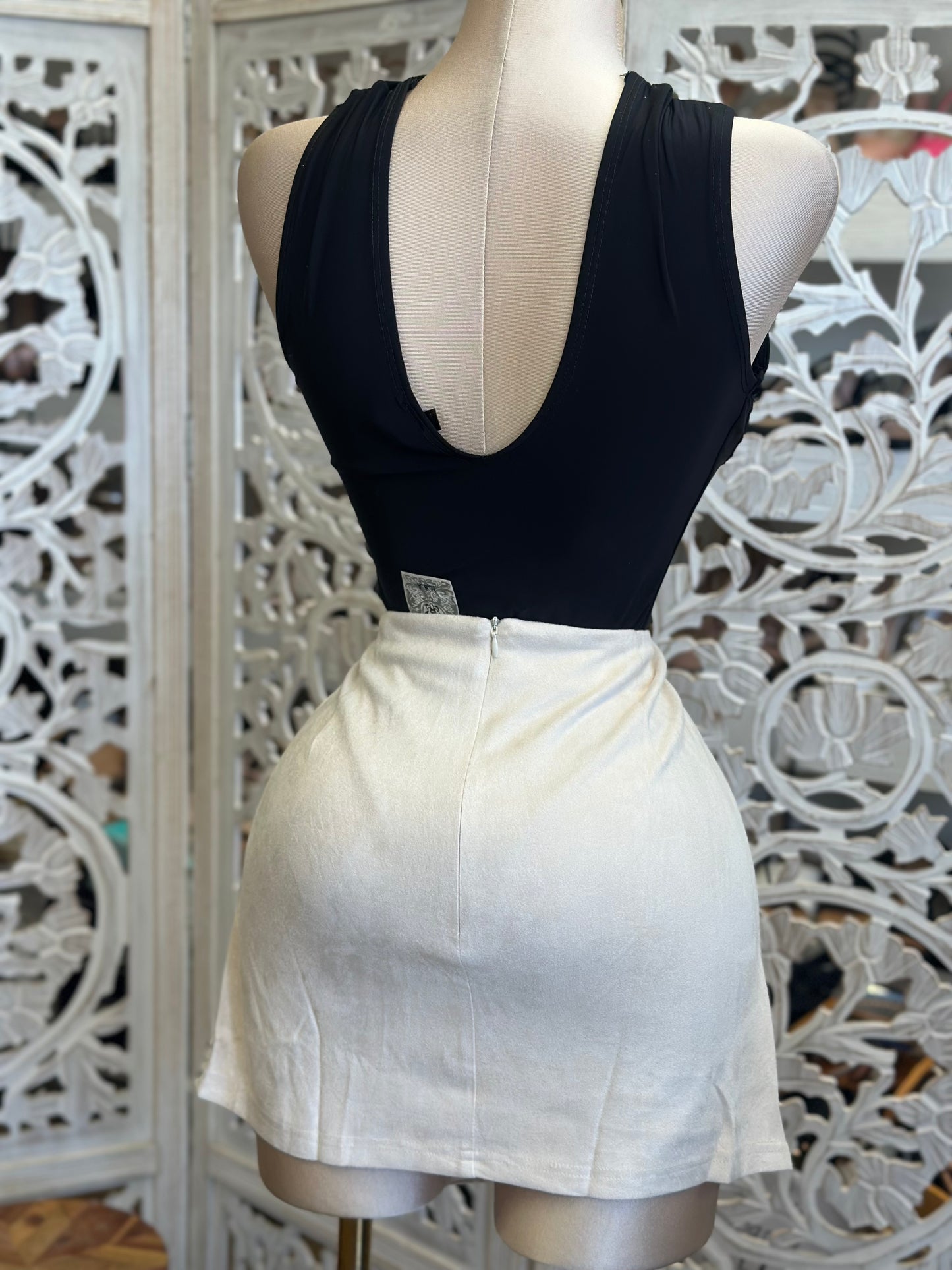 Ivory Suede Studded Mini Skirt- Stretchy , Estira