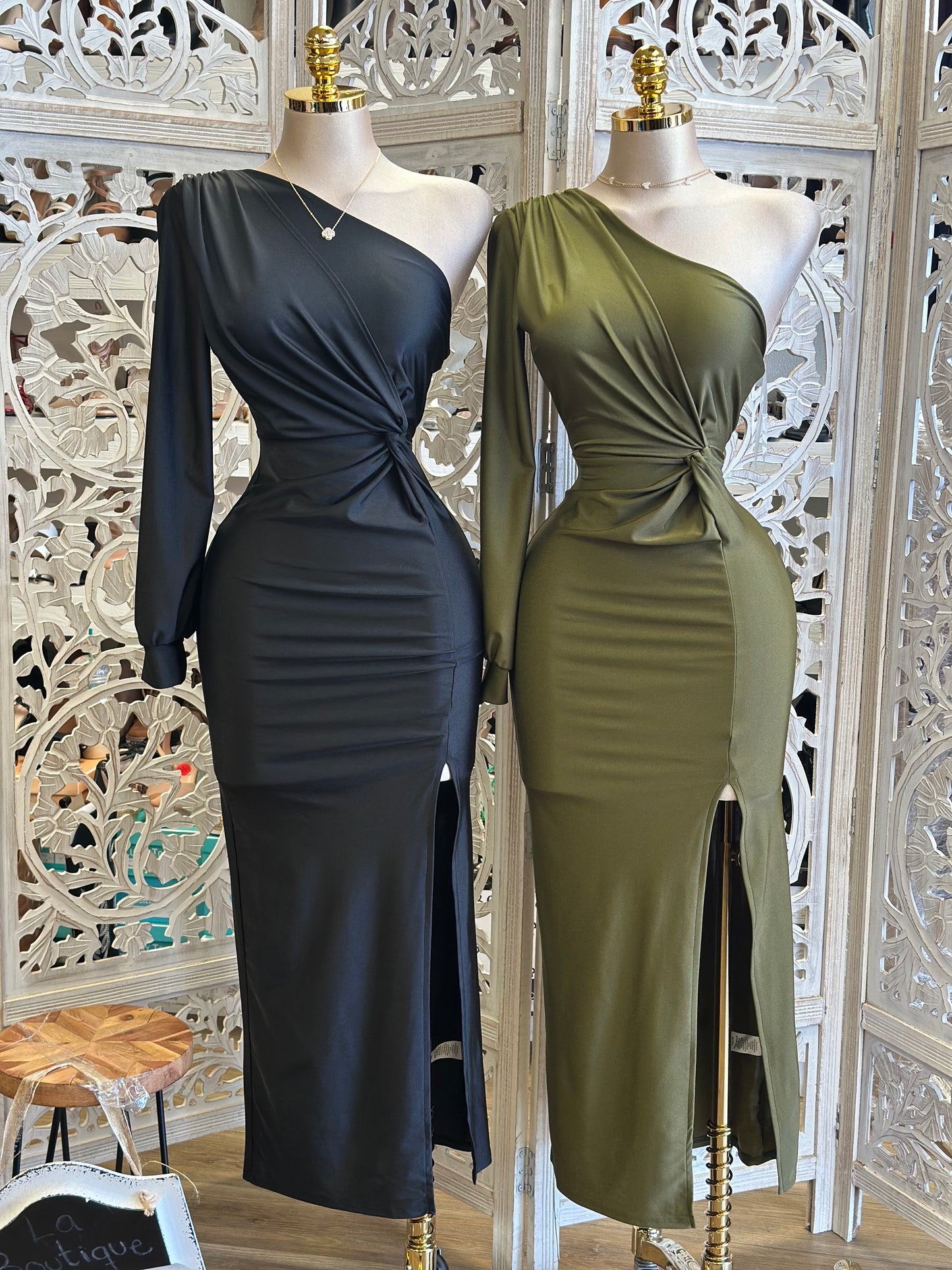 One Sleeve Knotted Midi Dress - Estira, Stretchy
