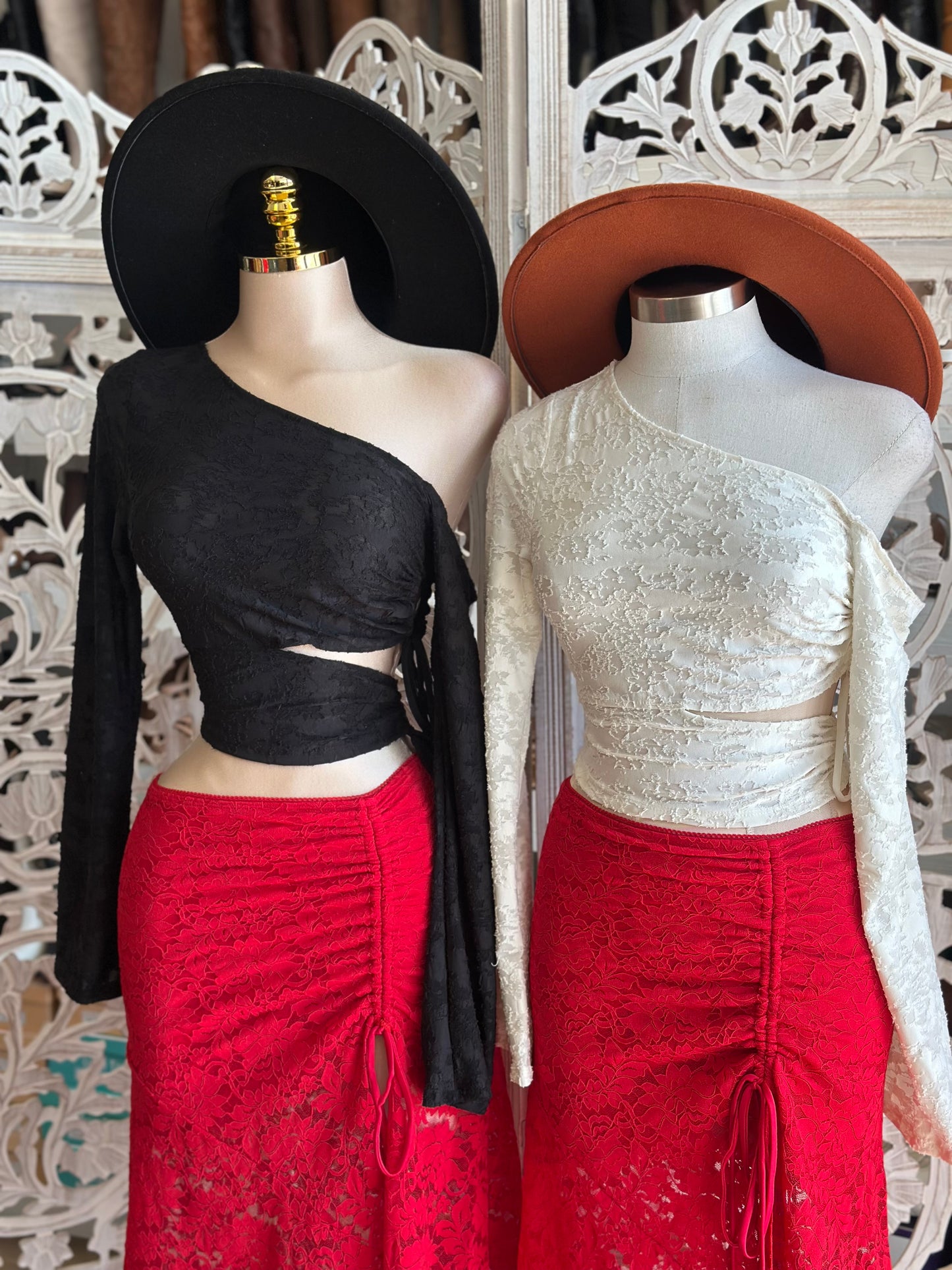 Cutout Asymmetrical Lace Top- Estira, Stretchy