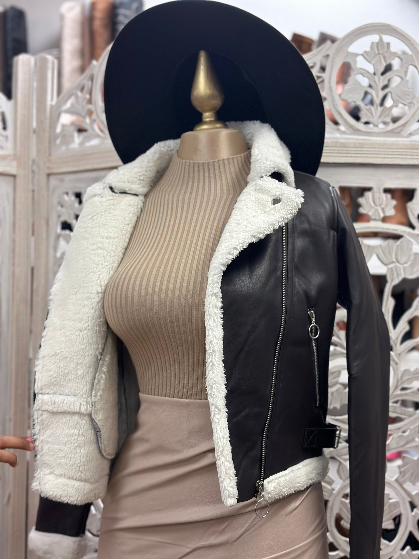 Sherpa Lined Faux Leather Jacket