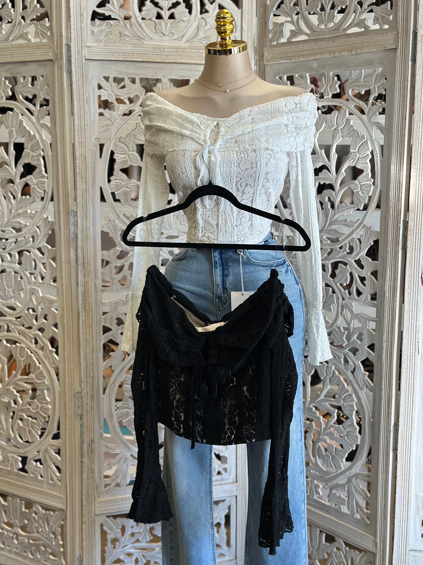 Corset Lace Off Shoulder Top- Estira, Stretchy