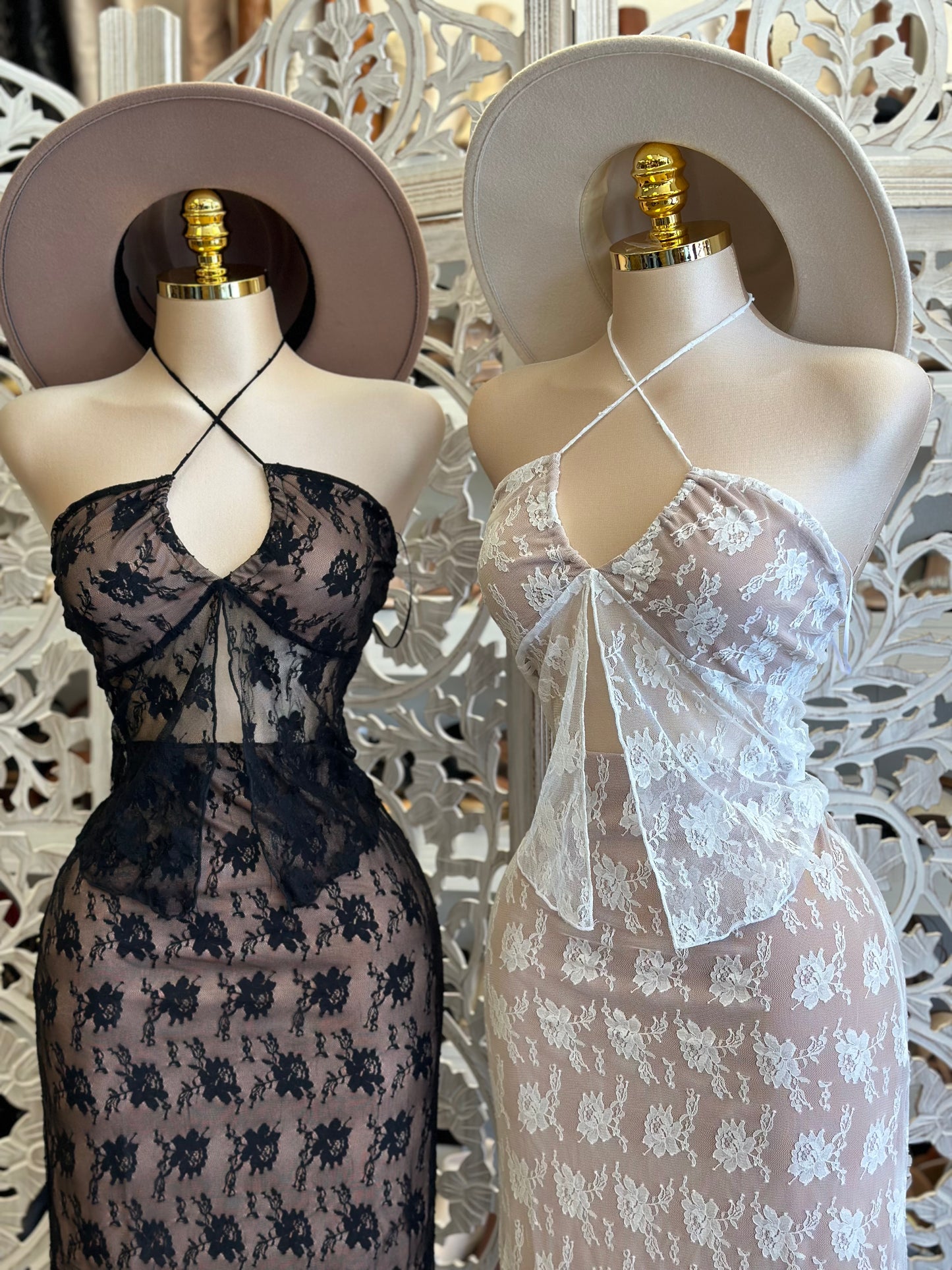 Lace Midi Skirt and Split Blouse Set - Estira, Stretchy
