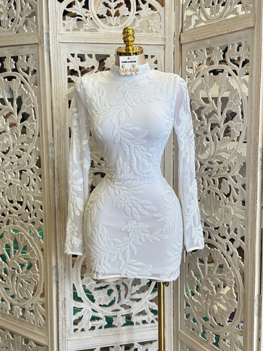 White Sequin Mini Dress- Stretchy,Estira