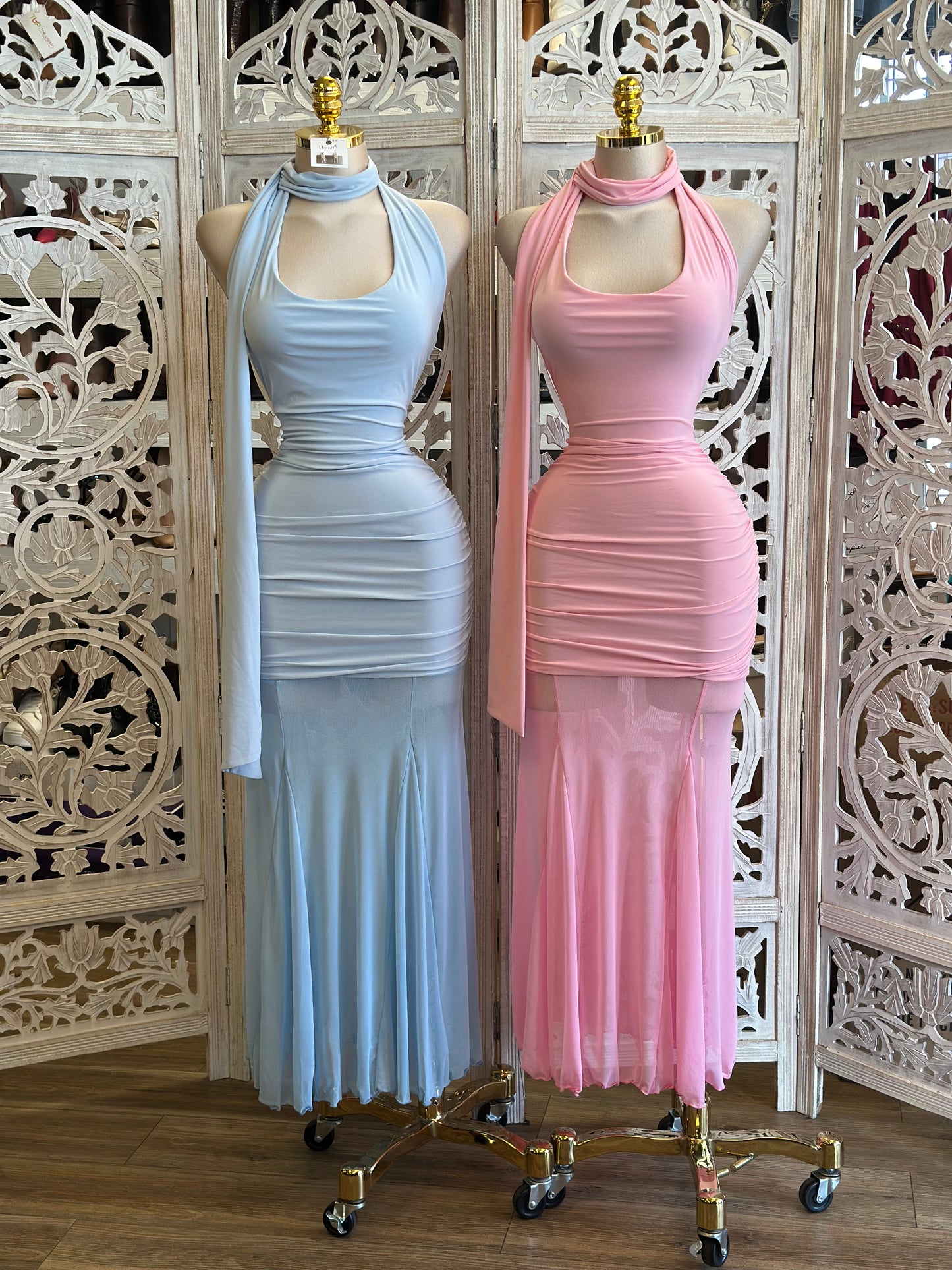 Mesh Scooped Maxi Dress- Stretchy, Estira