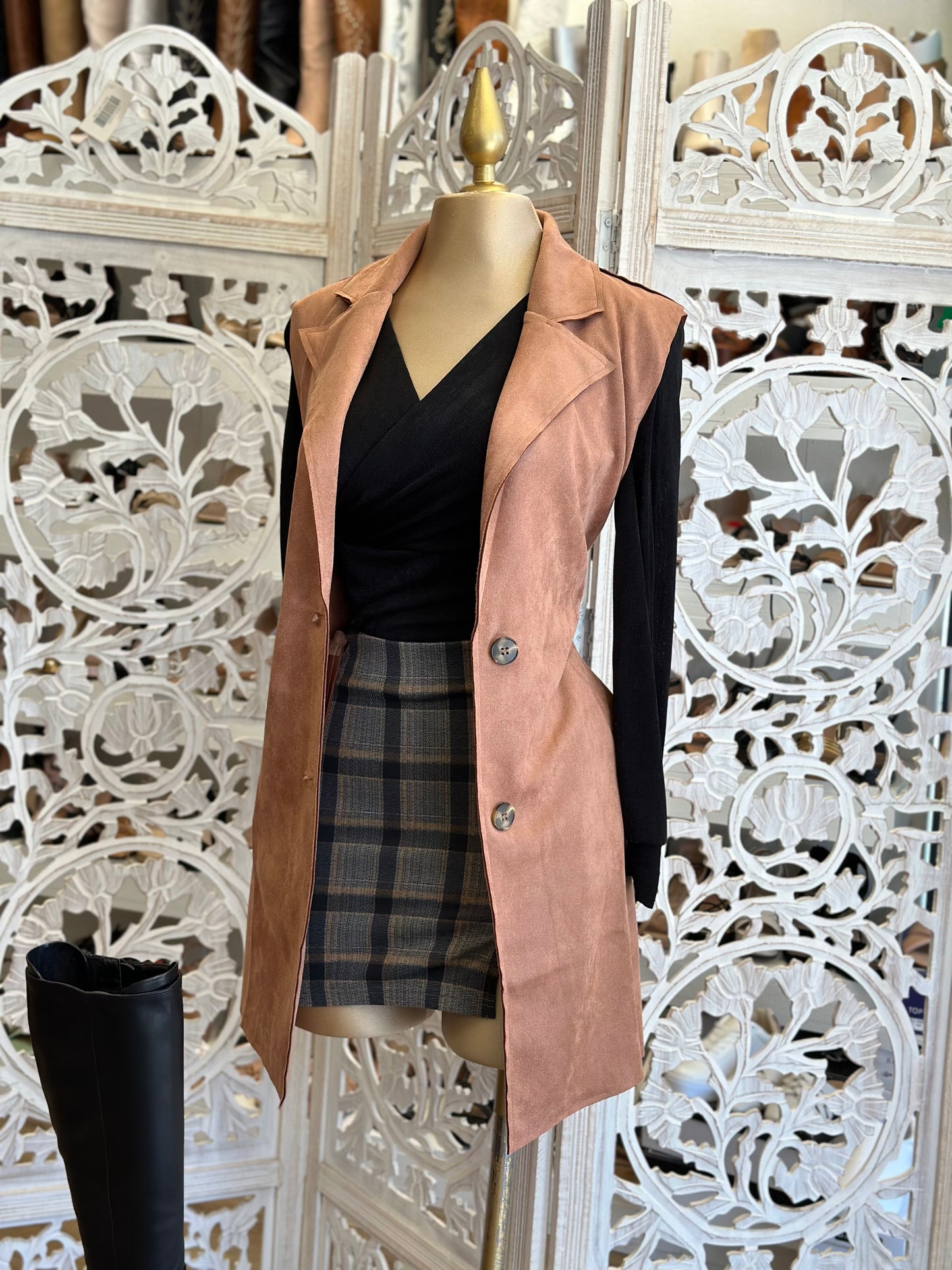 Khaki Suede Long Vest