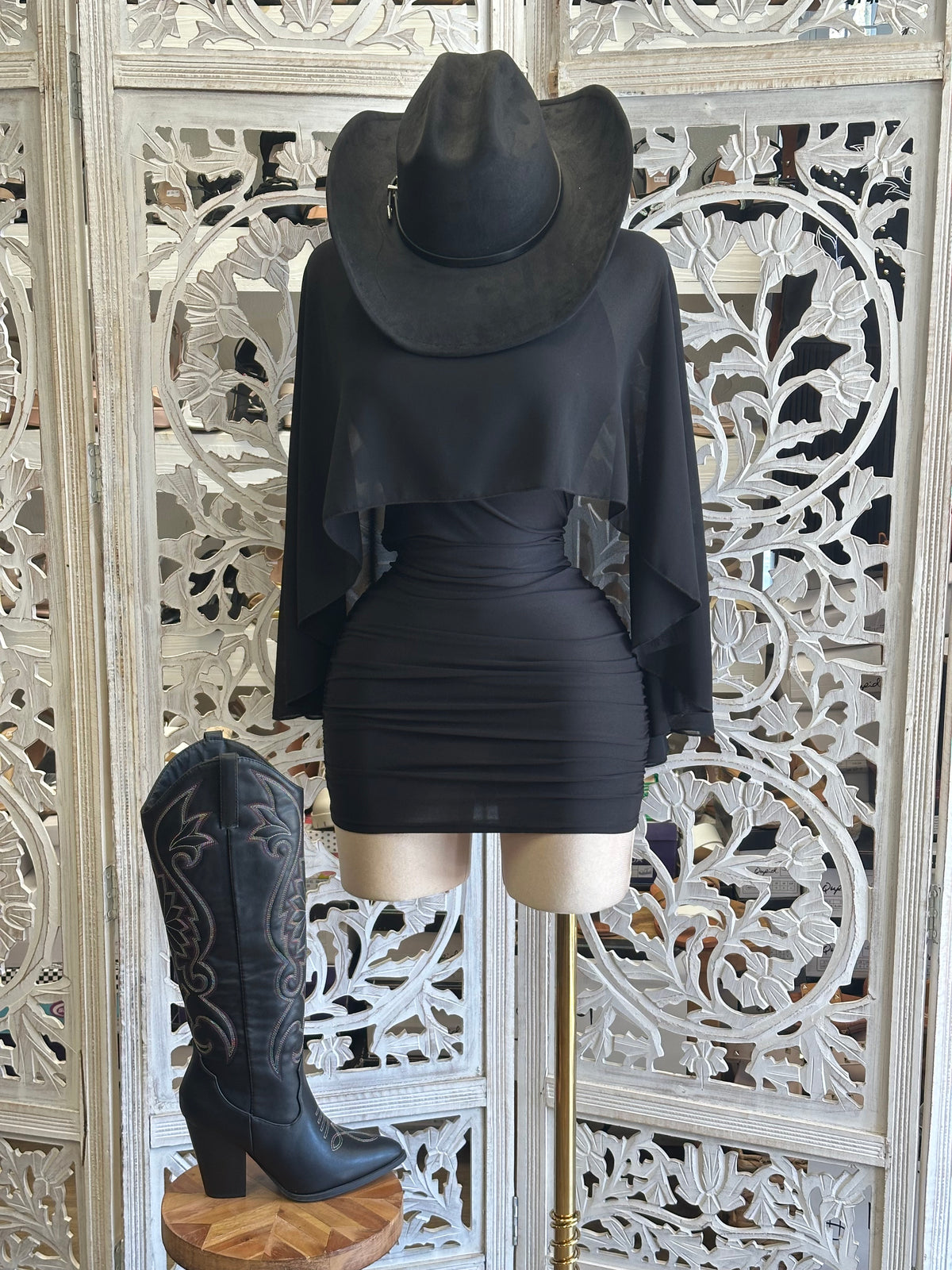 Zenith Capelet Dress- Estira , Stretchy