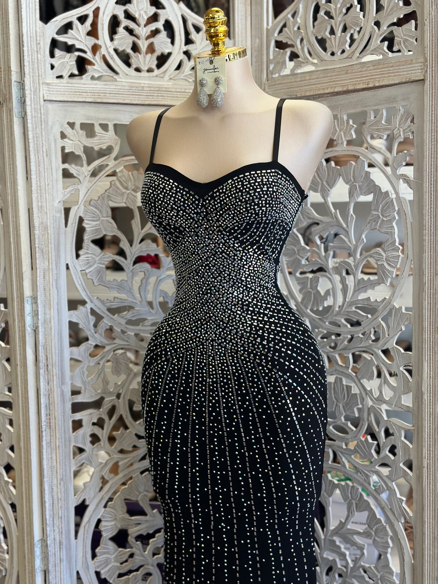 Black Heart Line Rhinestone Gown- Stretchy, Estira