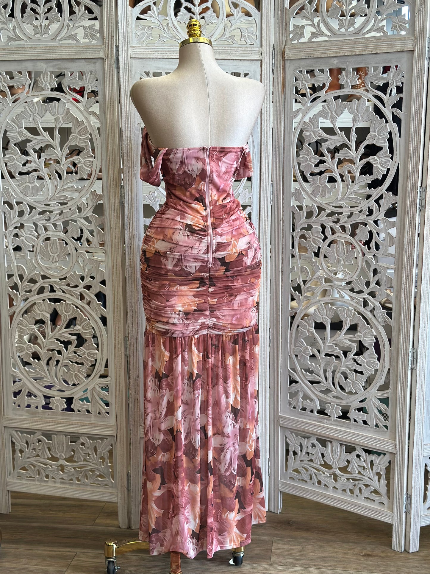 Floral Overlay Pattern Corset Dress- Stretchy, Estira