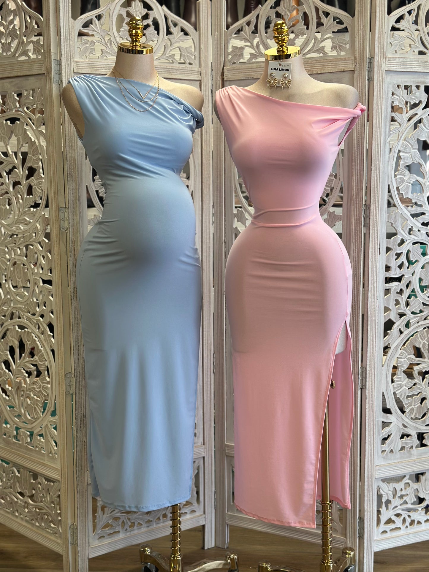 Asymmetrical Solid Slit Dress- Stretchy,Estira .. material delgado