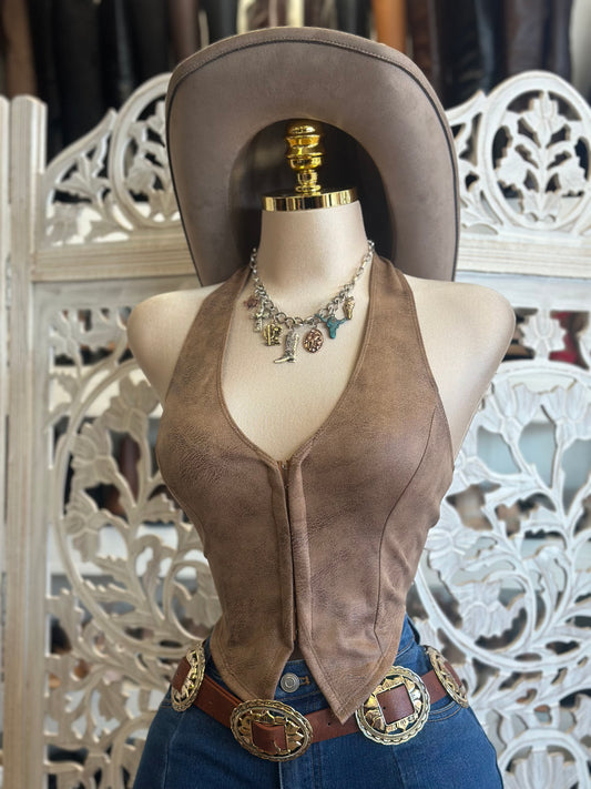 Suede Open Back Top- Estira, Stretchy