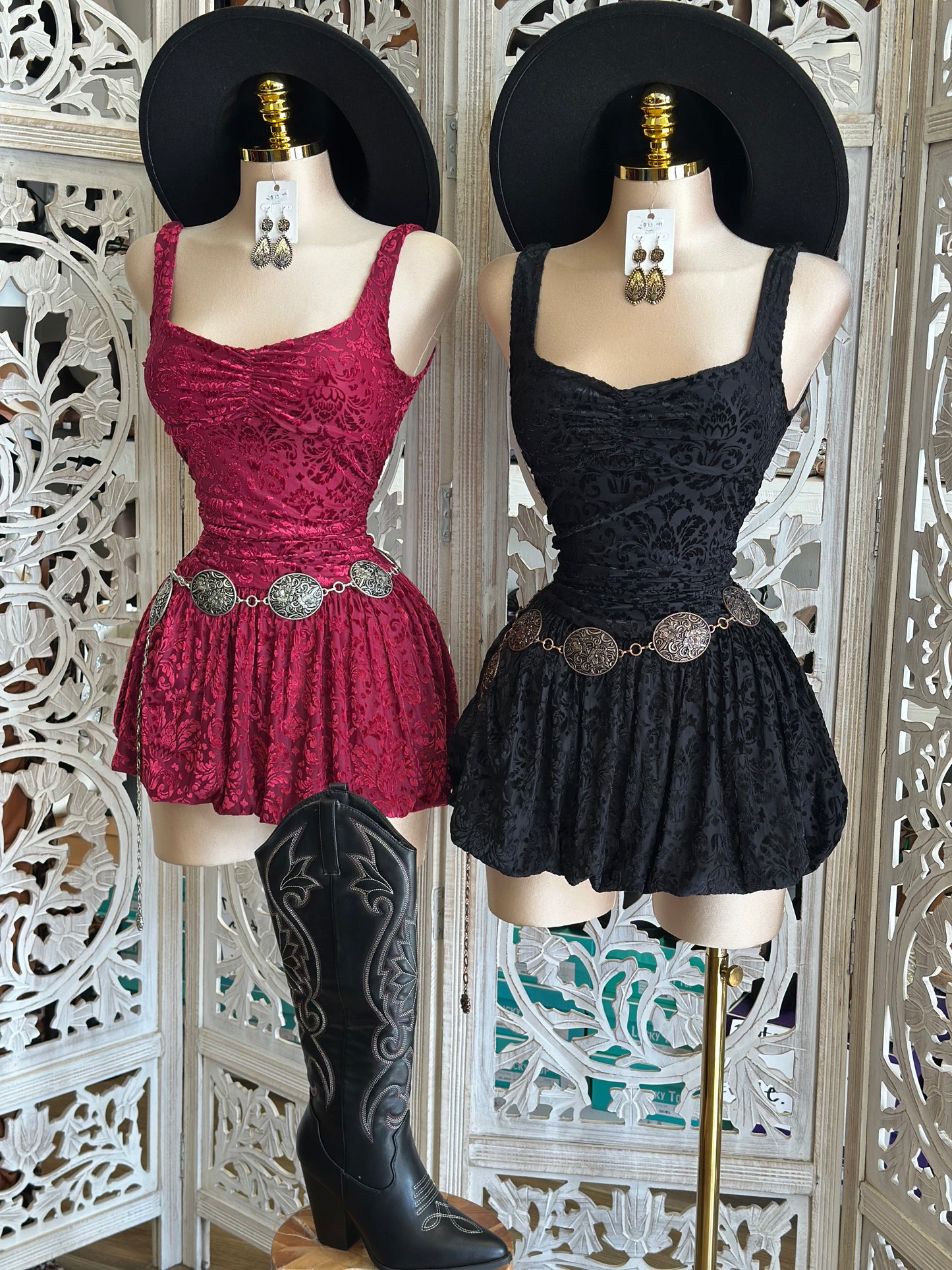Heart Line Velvet Floral Mini Dress- Slightly Stretchy,Estira Poco