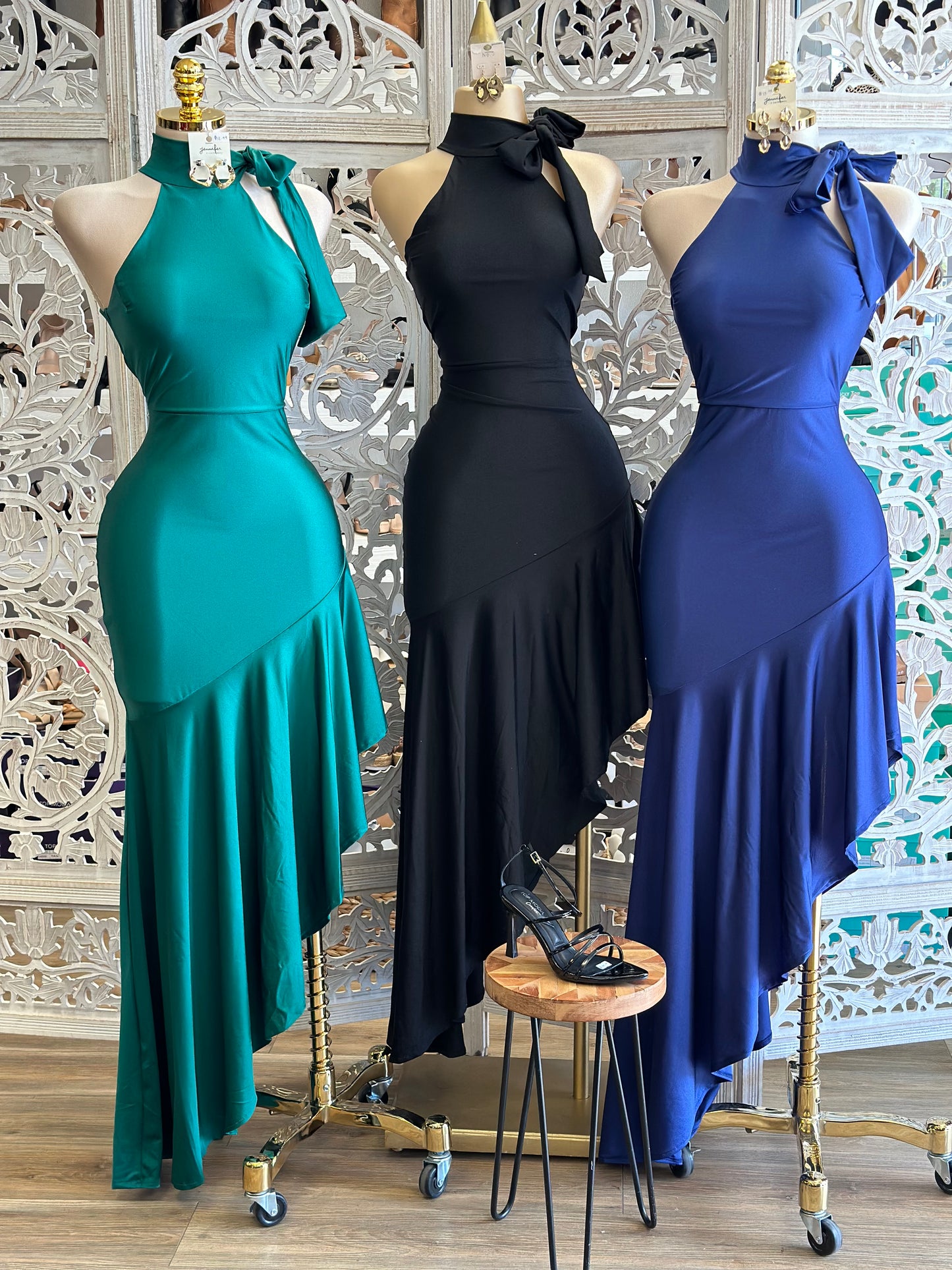 High Neck Ribbon Maxi Dress- Stretchy,Estira
