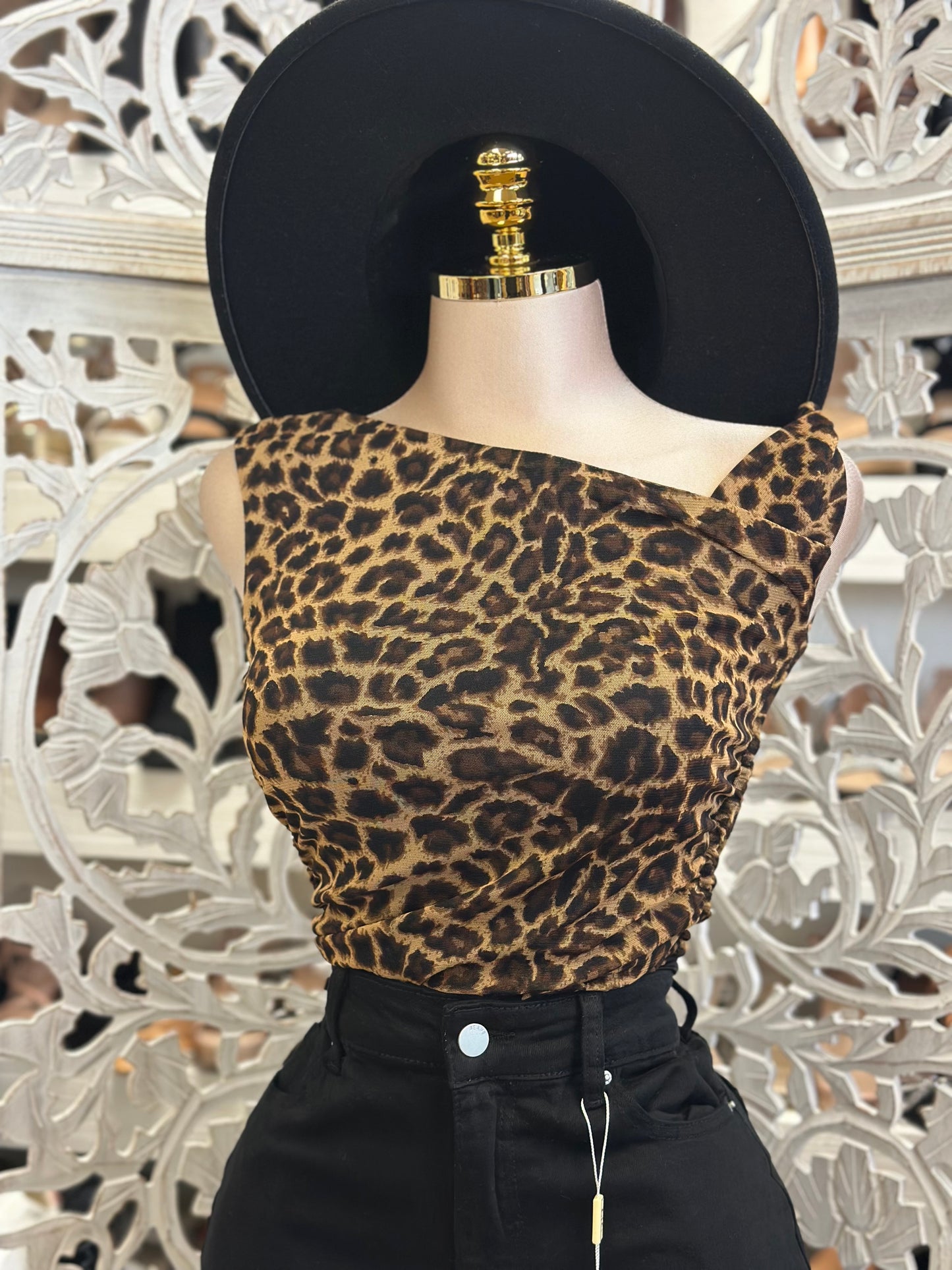 Asymmetrical Cheetah Print Blouse- Estira, Stretchy