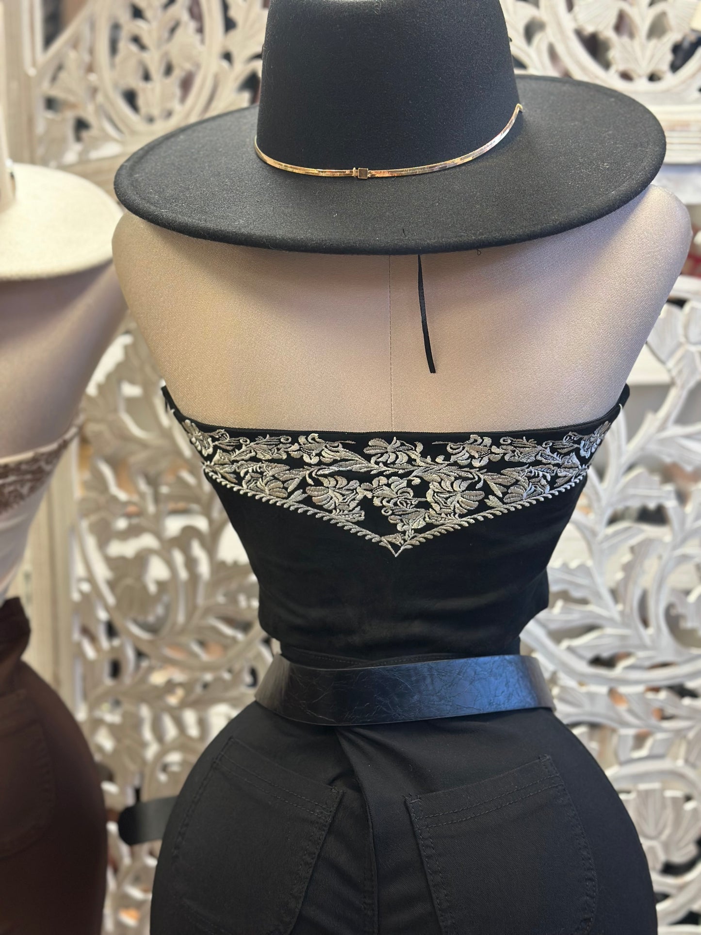 Embroidered Western Strapless Top- Estira, Stretchy