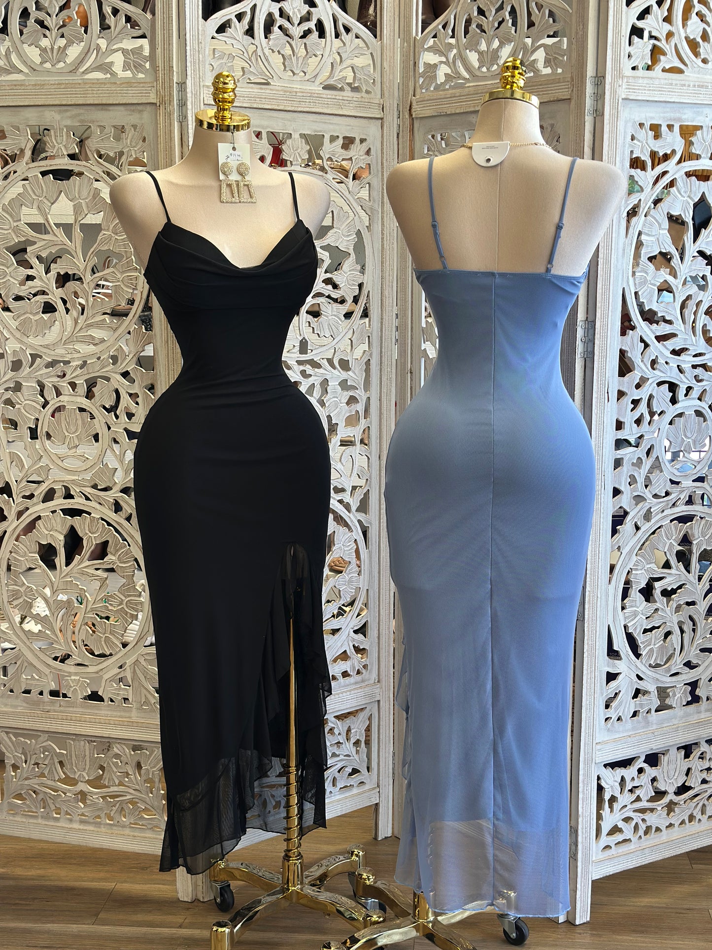 Cowl Neck Cami Midi Dress- Stretchy,Estira