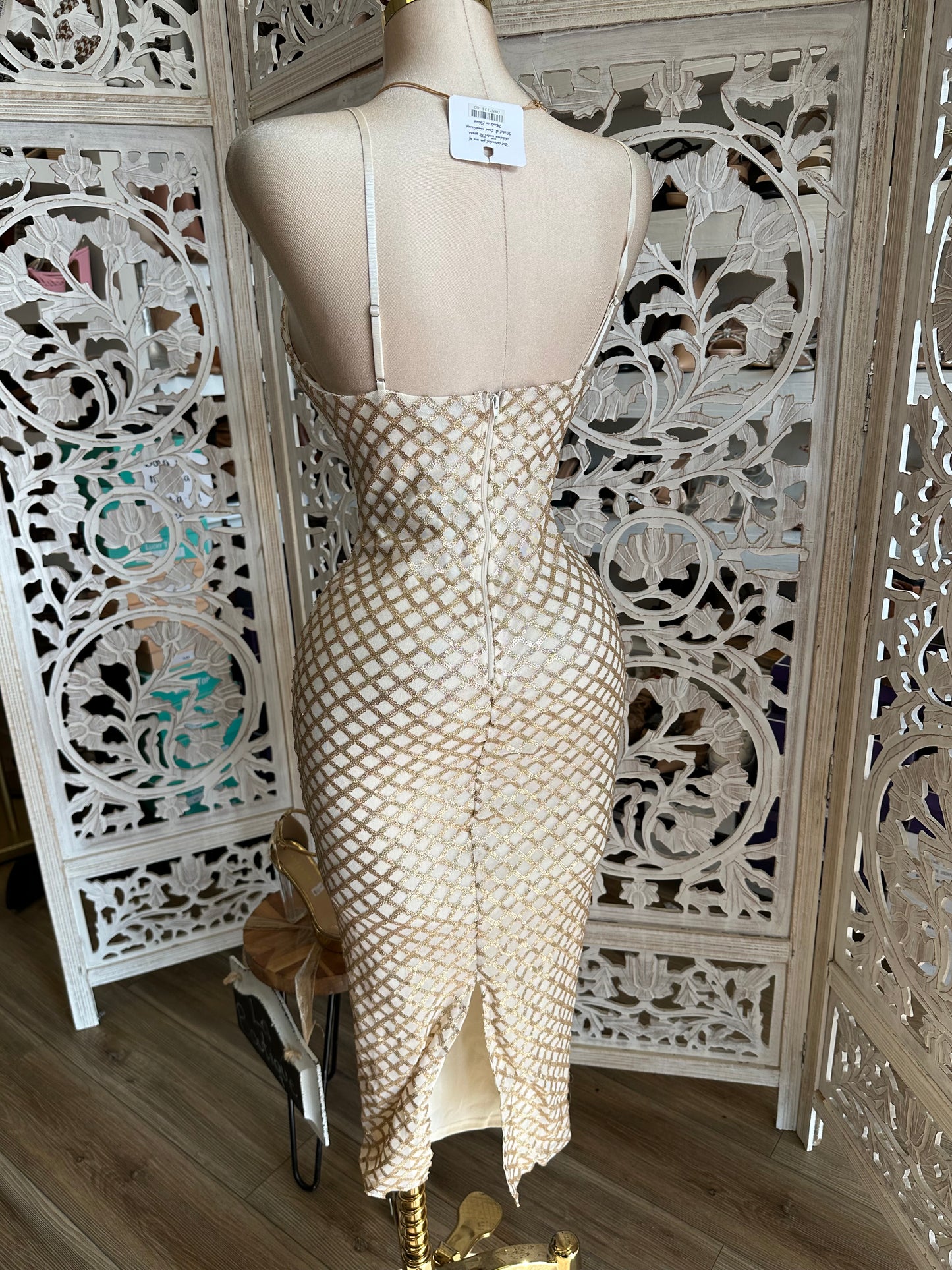 Netted Gold Design Cami Dress- Stretchy,Estira