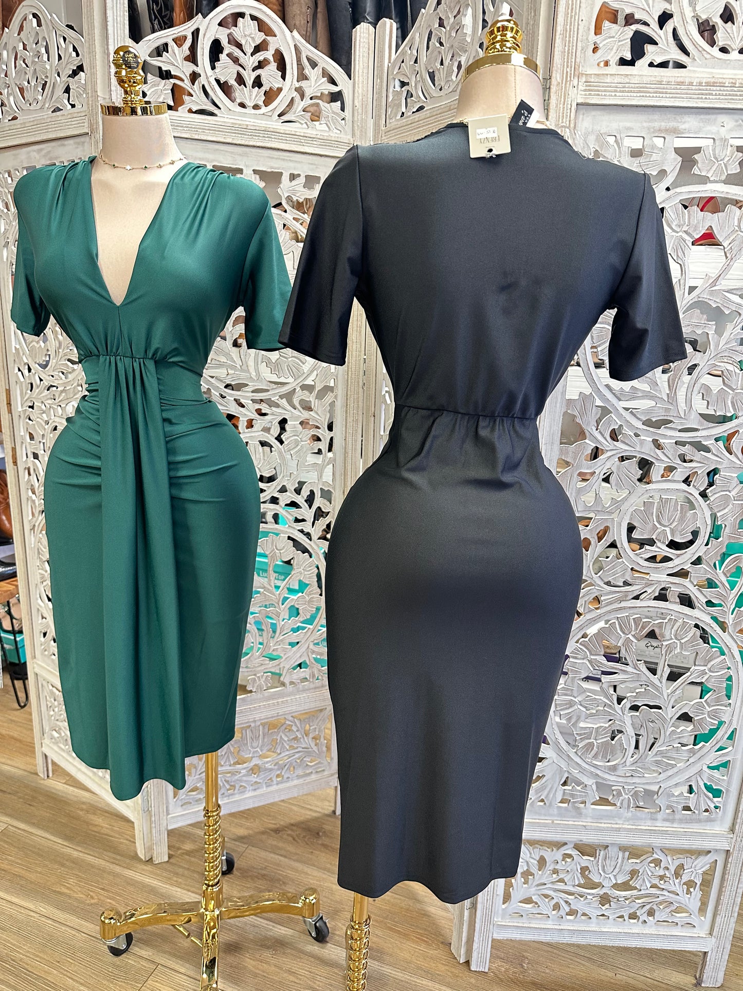 Deep V Midi Dress- Stretchy ,Estira