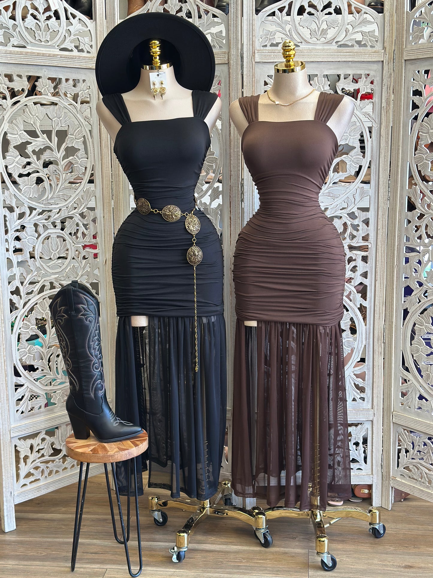 Square Neck Sheer Bottom Dress - Estira, Stretchy