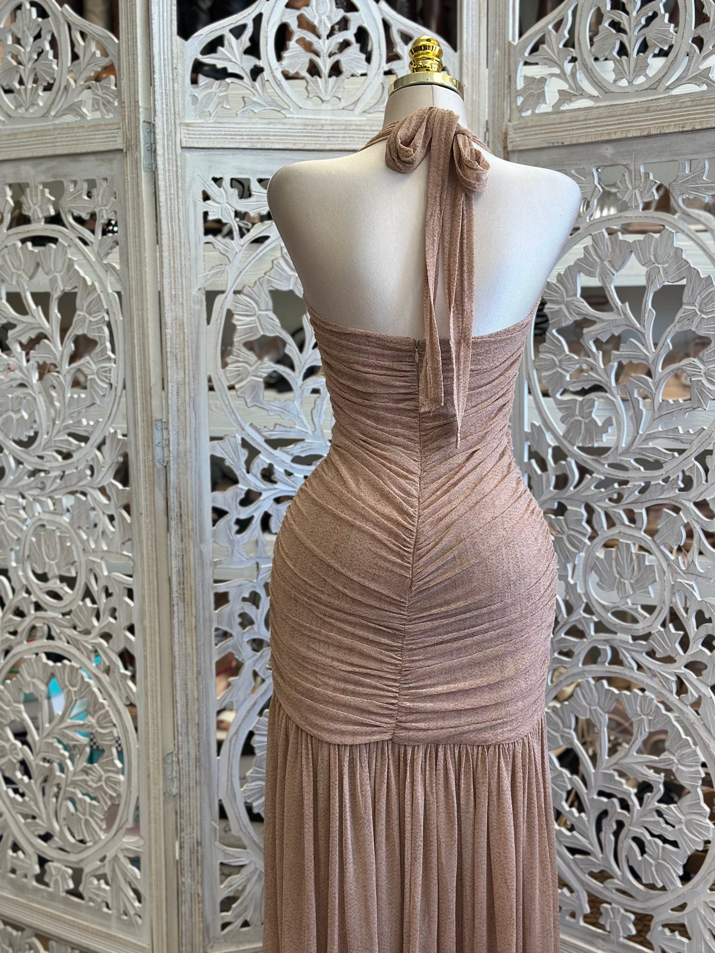 Ruched Tie Back Maxi Dress - Estira, Stretchy
