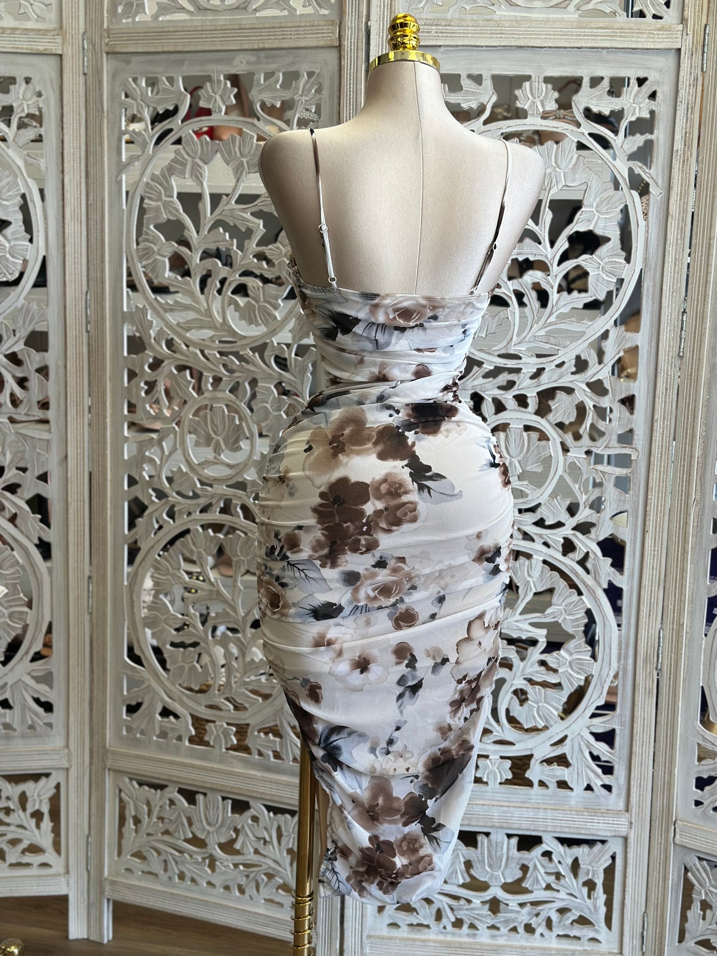 Floral Stained Cami Midi Dress-Estira, Stretchy