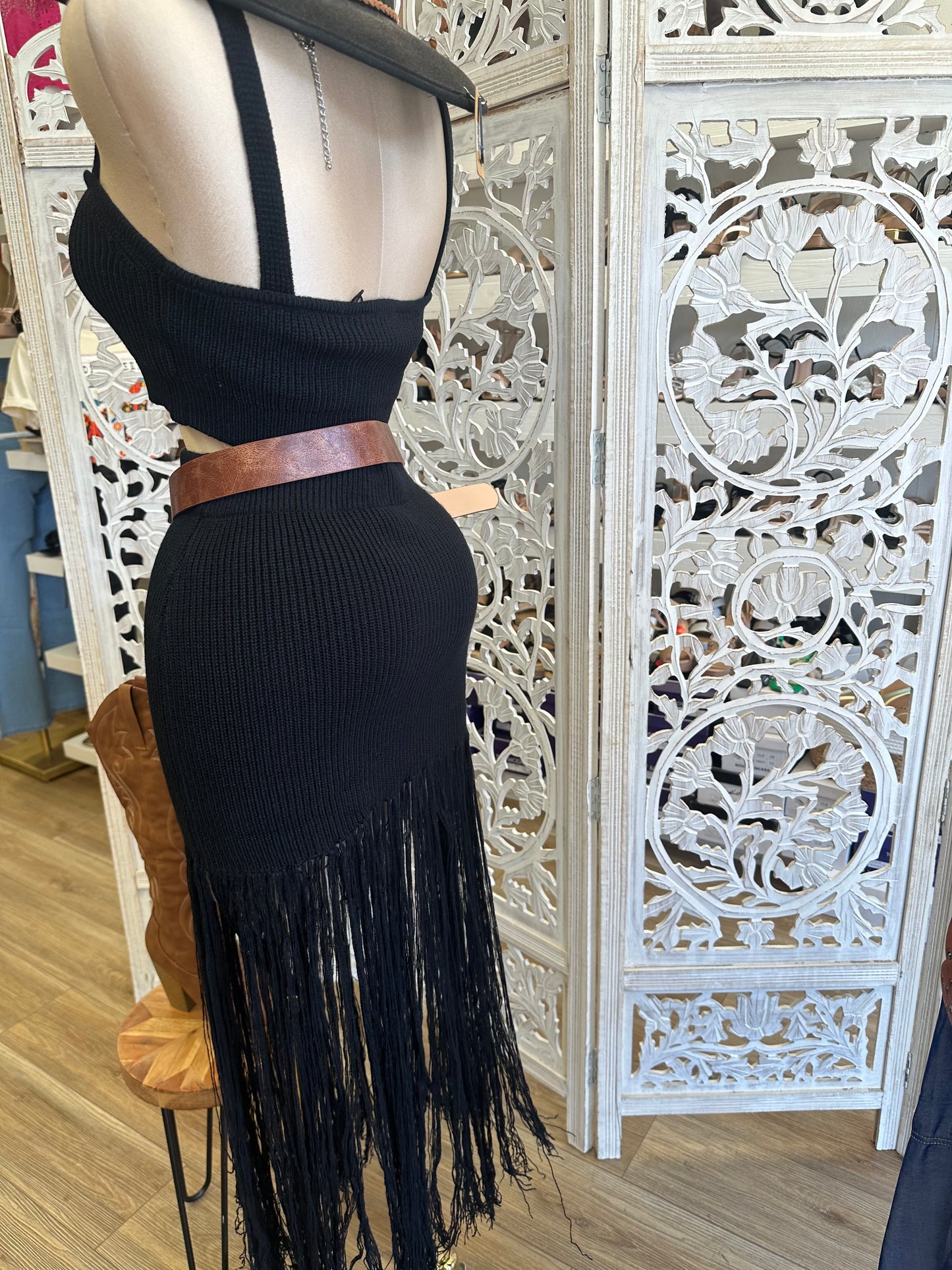 Black Ribbed Fringe Set- Stretchy, Estira