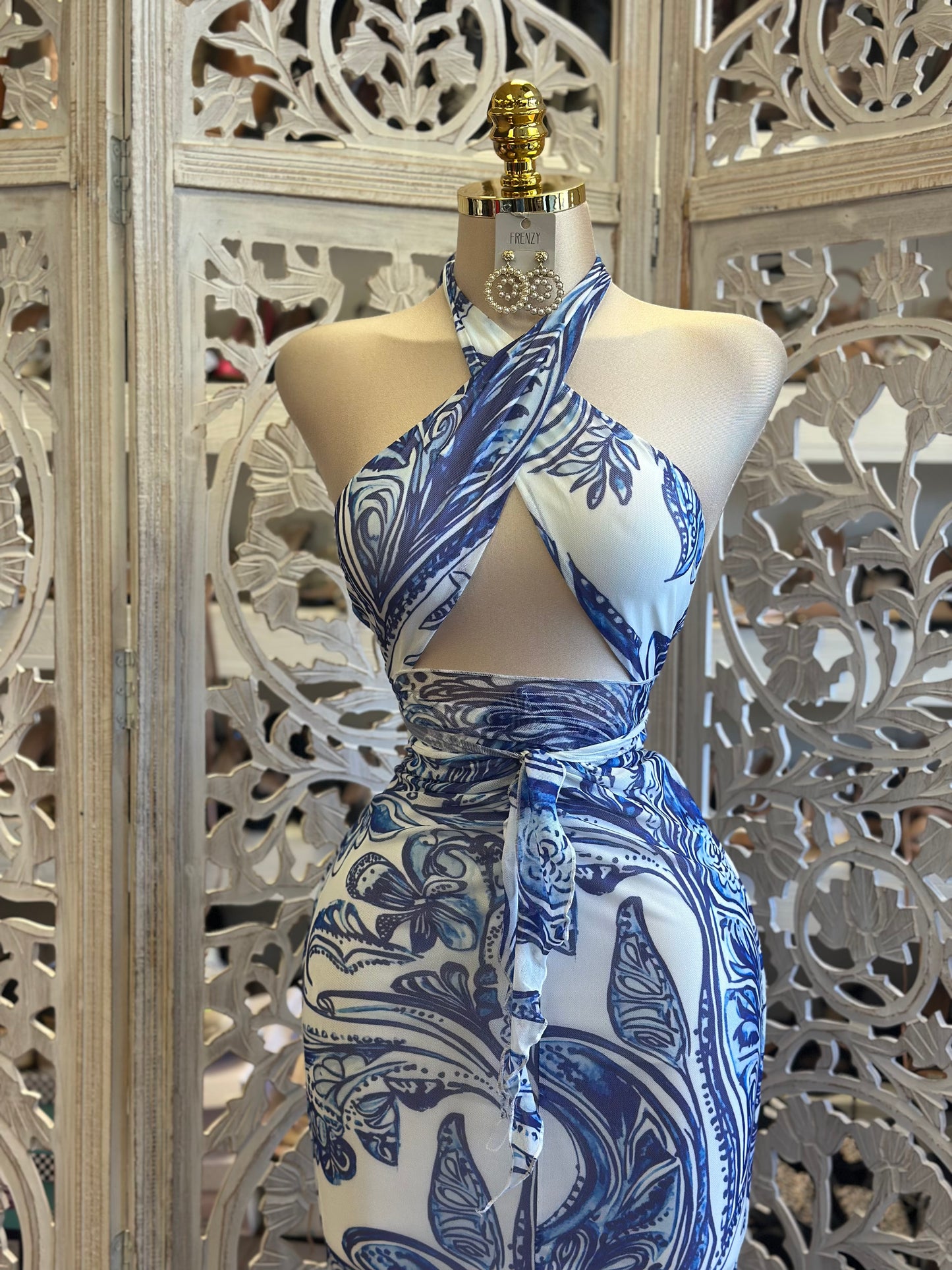 Cabo Halter Pattern Dress-Estira, Stretchy