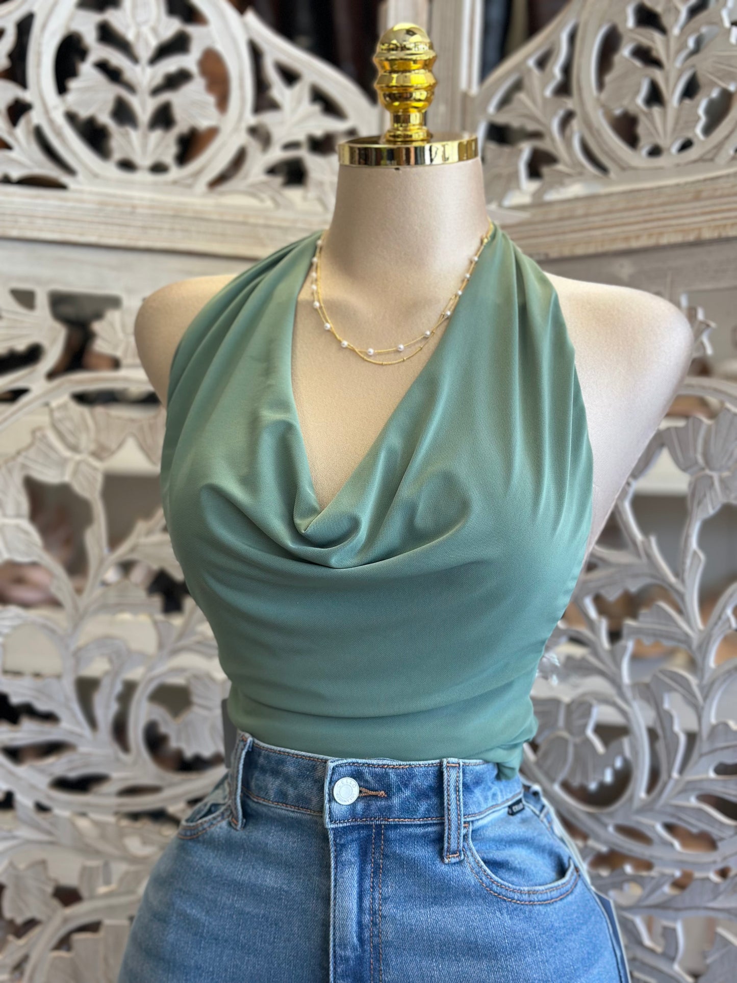 Draped Backless Blouse - Estira, Stretchy