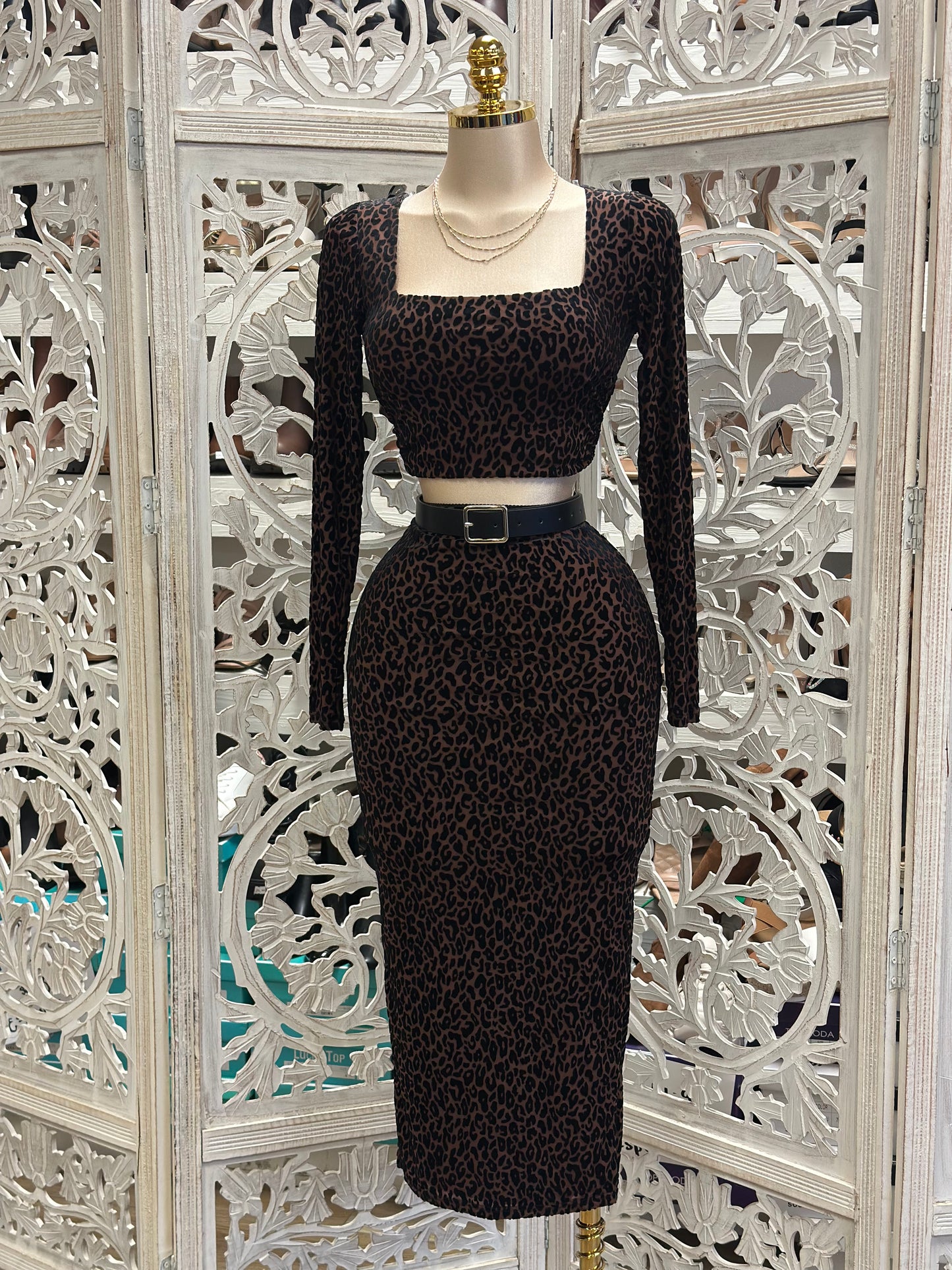 Square Neck Leopard Print Set - Stretchy, Estira