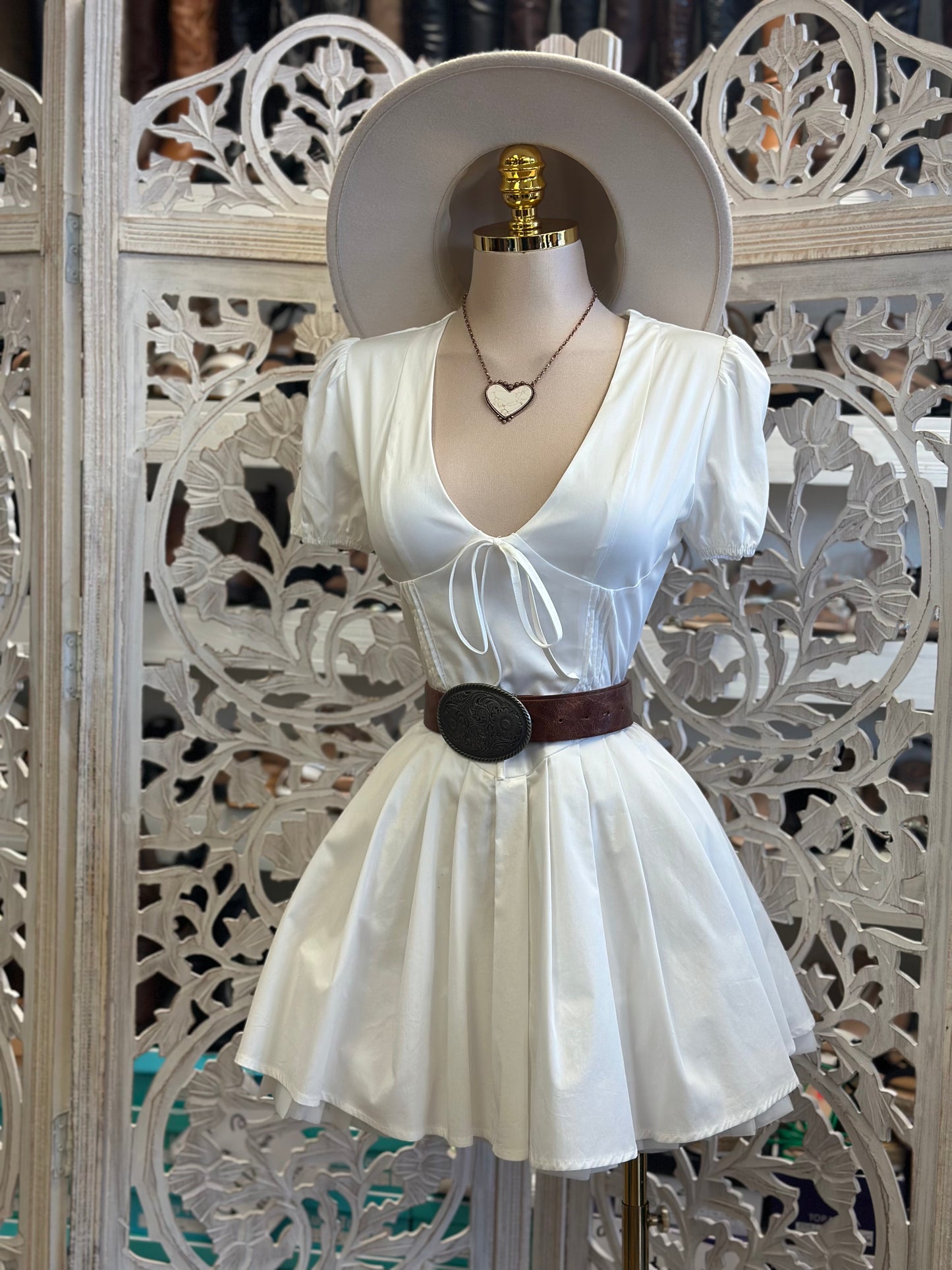Ivory Ribbon Fluffy Mini Dress- Not Stretchy, No Estira