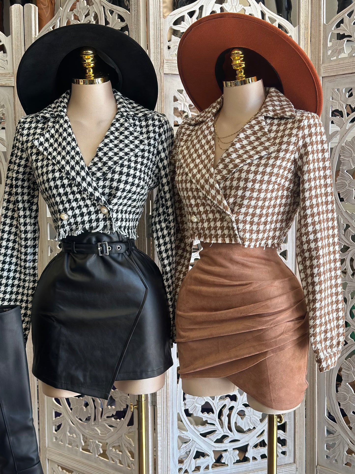 Houndstooth Cropped Blazer- Not Stretchy, No Estira