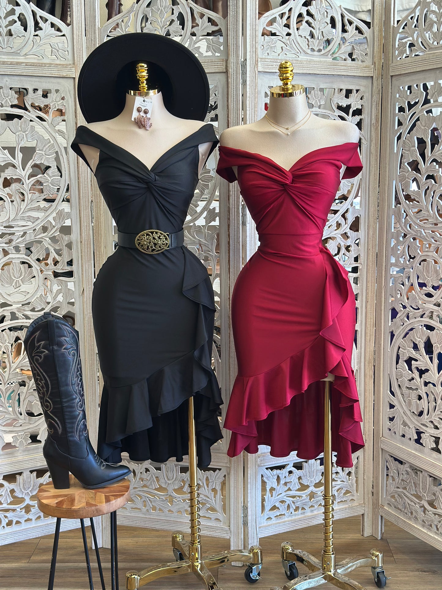 Heart Line Knotted Ruffled Dress- Stretchy