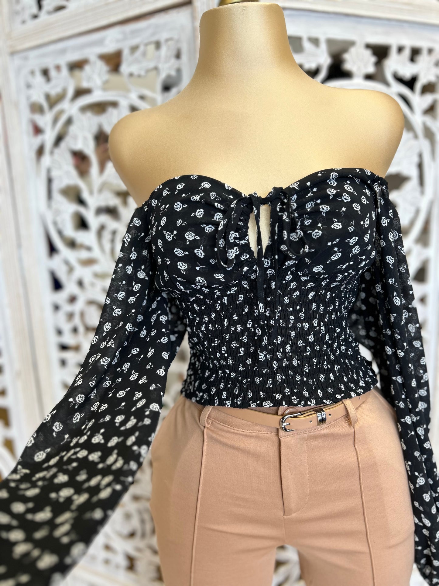 Keyhole Black Floral Blouse